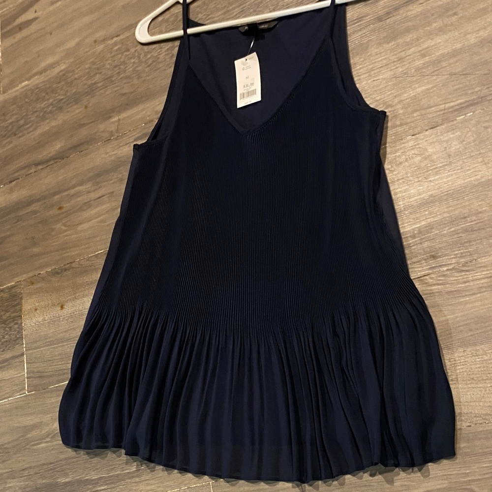 Navy Sleeveless Pleated Women's Top